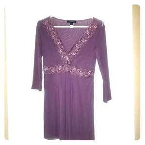 Express | Mesh V-Neck Top with Sequin/Bead Detail